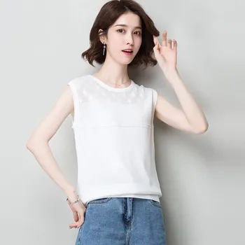 Ženske poletne cut-out krog vratu barva pletenih rokavov T-shirt siva