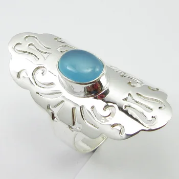 Ženske, Ročno Izdelan Nakit Ovalne Modra Chalcedony Prstan Velikost 7 Edinstveno Zasnovan