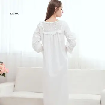 Ženske Sladko Naguban Spalna Obleka Bela Retro Dolg Rokav Princesa Čistega Bombaža Letnik Nightgown Sleepwear
