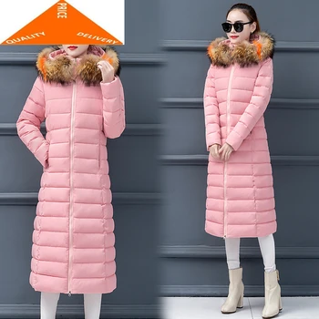 Ženske Zimsko Jakno Obleko 2020 Korejski Dolgo Oblazinjeni Toplo Parka Plašč Ženske Fit Velike Krzno Hooded Casaco Feminino Hiver 096
